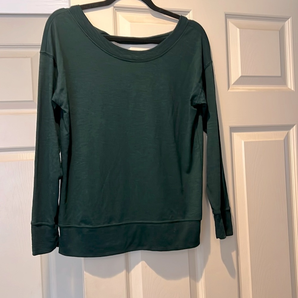78 & Sunny Long Sleeve Casual Top Forest Green Open Back Size S
